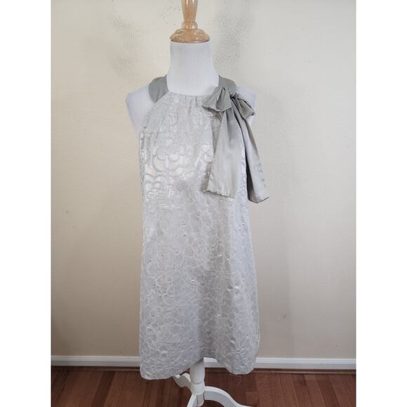 flounce TBD Women's Floral Silver Sleeveless Shift Dress Silk Bow Size Medium - Picture 1 of 8